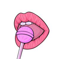 lips with candy, mouth with lollipop. Illustration for printing, backgrounds and packaging. Image can be used for greeting cards, posters, stickers and textile. Isolated on white background. vector