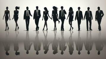 grupo de negocio personas en negro y blanco siluetas con oscuridad. vector ilustración. foto