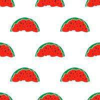 Pieces of watermelon with seeds turned upside down. Seamless cute pattern for modern textile, decorative paper. Vector. vector