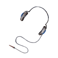 huvud telefon uppsättning med en sladd. hand dragen vattenfärg illustration. isolerat element på transparent bakgrund. 90s epok stil bärbar audio spelare enhet. för musik, kommunikation och teknologi mönster png