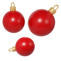 3d rendering three red Christmas balls icon. Realistic spheres for winter holidays. Toy for fir tree. Illustration for web design, greeting card, invitation png