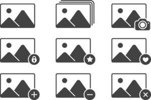 Set of image gallery icons. Vector collection digital photo album design. Picture edit, delete, add, favorite icon.