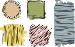 Color abstract shapes made hand drawn brush. Vector design element set.