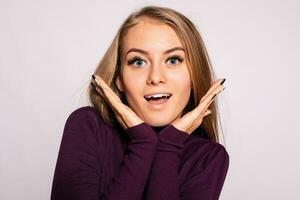 Photo of positive young nice woman in yellow knee-high