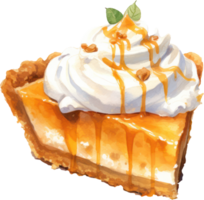 Pumpkin Pie Watercolor Illustration. AI Generated png