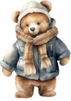 inverno Urso de pelúcia Urso aguarela ilustração. ai gerado png