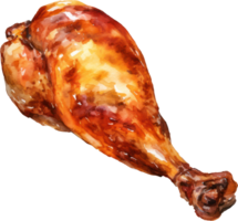 Grilled turkey drumstick watercolor. AI Generated png