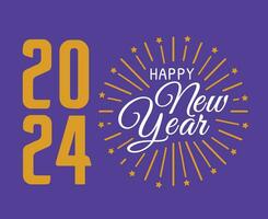 Happy New Year 2024 Abstract Yellow And White Logo Symbol Design Vector Illustration With Purple Background