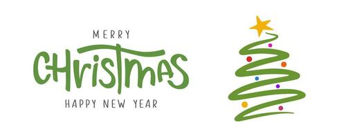 Banner with christmas tree. Merry Christmas and Happy New Year lettering vector