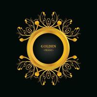 gold photo frame with floral design on a black background, Golden circle frame with ornament on black background. photo album Vector illustration for your home decoration design