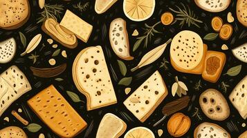 artesano queso y Fruta sin costura modelo ilustración, ai generado foto