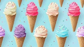 Colorful ice cream cones texture seamless pattern, ai generated photo