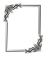 a black and white square photo frame template with a floral design, Black and white vertical frame with floral silhouette. Copy space. Vector clip art.