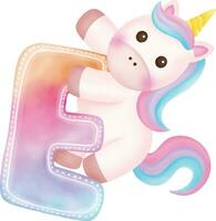 Cute unicorn. The letter E with a cute unicorn. vector