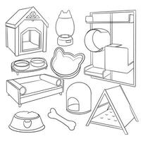 Hand drawn doodle pet supplies shop vector illustration