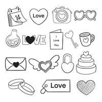 valentine's day doodle white background vector illustration for design label sticker, greeting, and card.