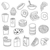 vector ilustración conjunto de comida elementos, postres y bebidas pintado en un blanco antecedentes