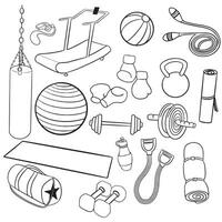 Fitness doodles set. Sketch of sports vector illustration isolated on white background.