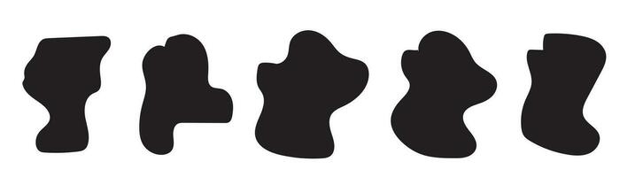 The organic black blobs are irregular in shape. Abstract fluid shapes vector set, simple water shapes, eps 10