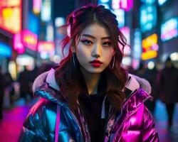 calle estilo fotografía de un joven mujer en tokio foto