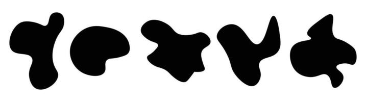 The organic black blobs are irregular in shape. Abstract fluid shapes vector set, simple water shapes, eps 10