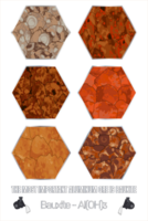 A set of  illustrations of the most important aluminum ore - bauxite. Mineral texture of ore and chemical formula. png