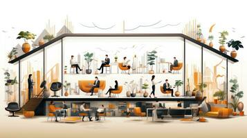 Modern office interior with furniture and people. Vector illustration in flat style. photo