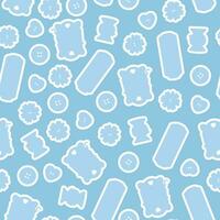 Blue seamless pattern of sewing buttons and spools of thread vector