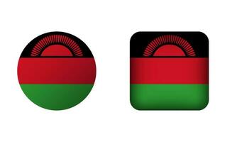 Flat Square and Circle Malawi National Flag Icons vector