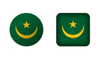 Flat Square and Circle Mauritania National Flag Icons vector