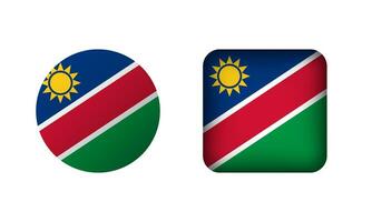 Flat Square and Circle Namibia National Flag Icons vector