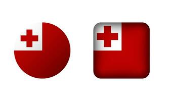 Flat Square and Circle Tonga Flag Icons vector