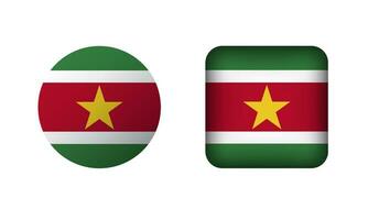 Flat Square and Circle Suriname Flag Icons vector