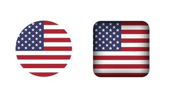 Flat Square and Circle USA Flag Icons vector