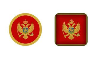 Flat Square and Circle Montenegro Flag Icons vector