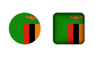 Flat Square and Circle Zambia Flag Icons vector