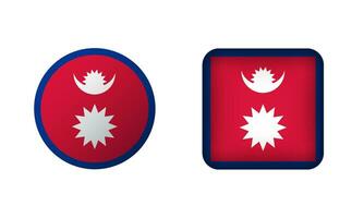 Flat Square and Circle Nepal Flag Icons vector