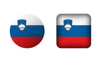 Flat Square and Circle Slovenia National Flag Icons vector