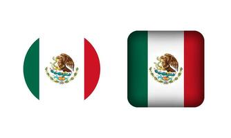 Flat Square and Circle Mexico Flag Icons vector