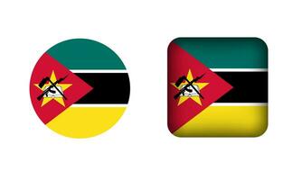 Flat Square and Circle Mozambique Flag Icons vector