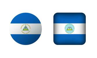 Flat Square and Circle Nicaragua Flag Icons vector