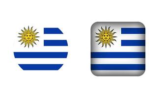 Flat Square and Circle Uruguay Flag Icons vector