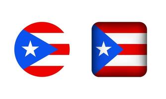 Flat Square and Circle Puerto Rico Flag Icons vector