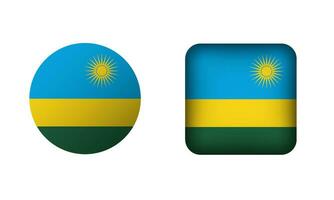 Flat Square and Circle Rwanda Flag Icons vector