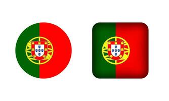 Flat Square and Circle Portugal National Flag Icons vector