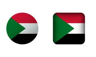 Flat Square and Circle Sudan Flag Icons vector