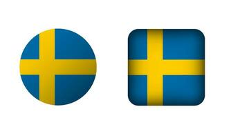 Flat Square and Circle Sweden Flag Icons vector