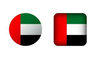 Flat Square and Circle United Arab Emirates National Flag Icons vector