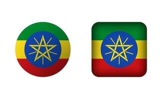 Flat Square and Circle Ethiopia National Flag Icons vector