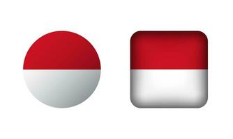 Flat Square and Circle Indonesia National Flag Icons vector